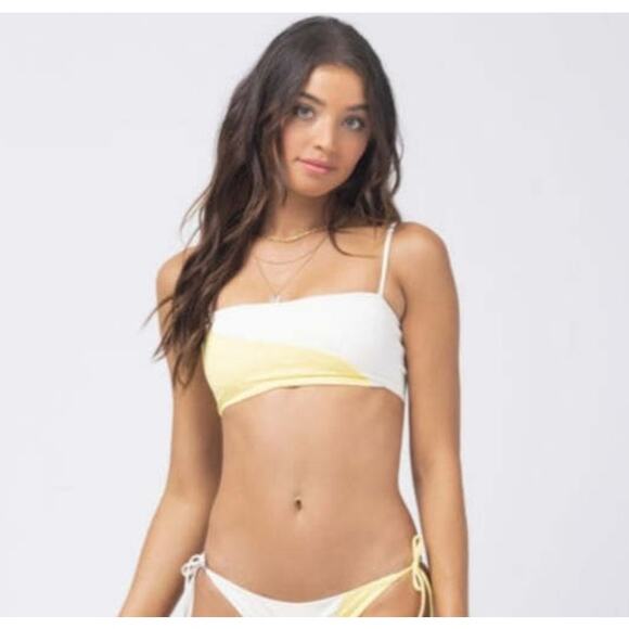 L*Space Ari Bikini Top in Yellow White Size Medium NWT - Picture 1 of 6